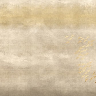 Tapet cu design elegant, păsări aurii și apus de soare